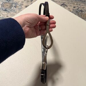 VTG New York & Company Black Thin Leather Belt Hook and Eye Buckle One Size Y2K